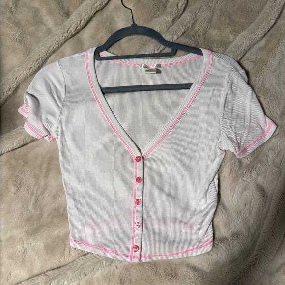 Bozzolo White and Pink Ribbed Crop Top - Picture 1 of 4